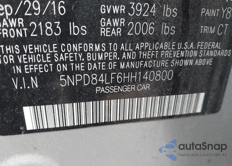 2017 Hyundai Elantra Value Edition z USA, uszkodzony, nr VIN 5NPD84LF6HH140800